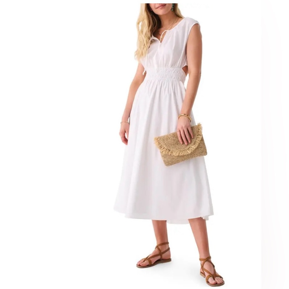 FAHERTY BRAND
Amalfi Cutout Dress - White midi summer dress size M New